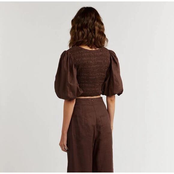 Dissh brown frankie linen smocked crop top - Picture 3 of 4